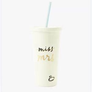 New Kate Spade Miss To Mrs. Bridal Tumbler With Straw